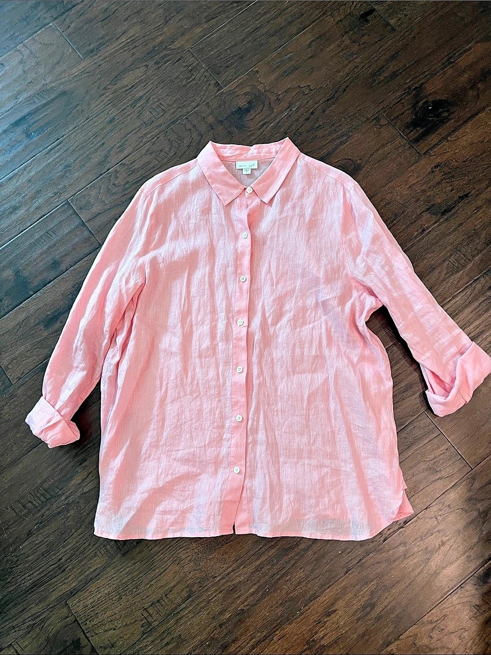 JJill 100% Line Button Down Shirt in Pink Size Large EUC